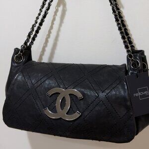 CHANEL - Vintage Double Diamond Stitch Shoulder Bag, Black/Silver